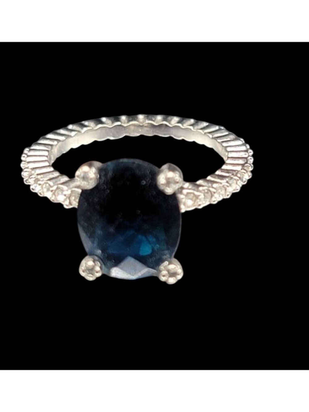 Sterling Silver Sapphire Ring NV Nevada 925 Pave CZ Band Size 6 Cubic Zirconia - Picture 11 of 16